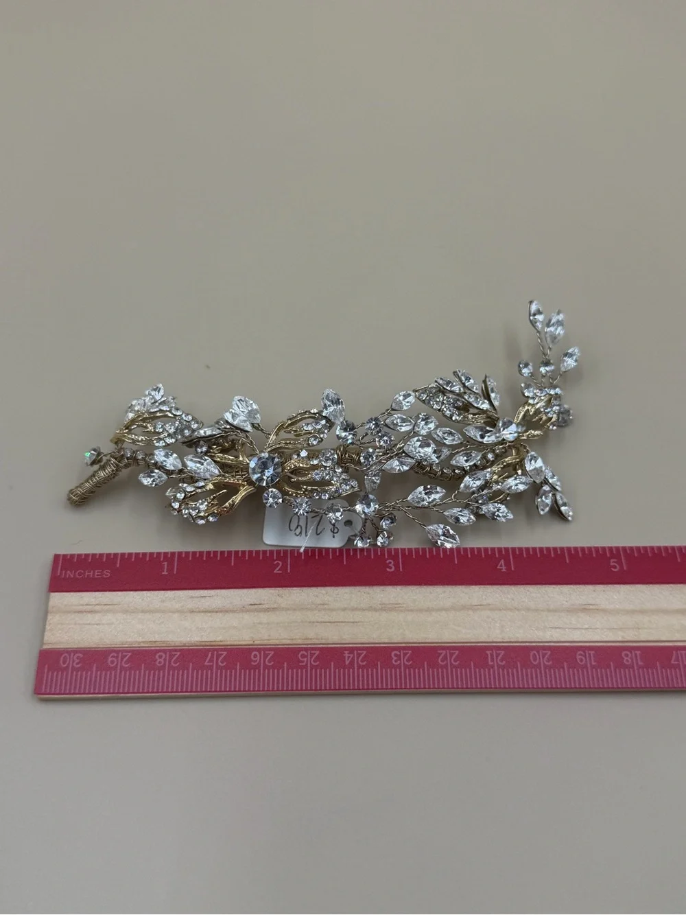 Gold Crystal Bridal Hair Clip Rhinestone Leaf Vine Wedding Barrette